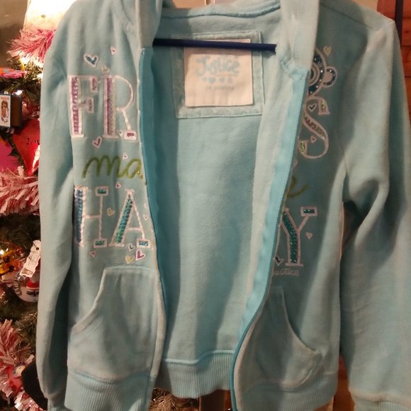 JUSTICE GIRLS AQUA SWEATJACKET.... EUC - Picture 2 of 11
